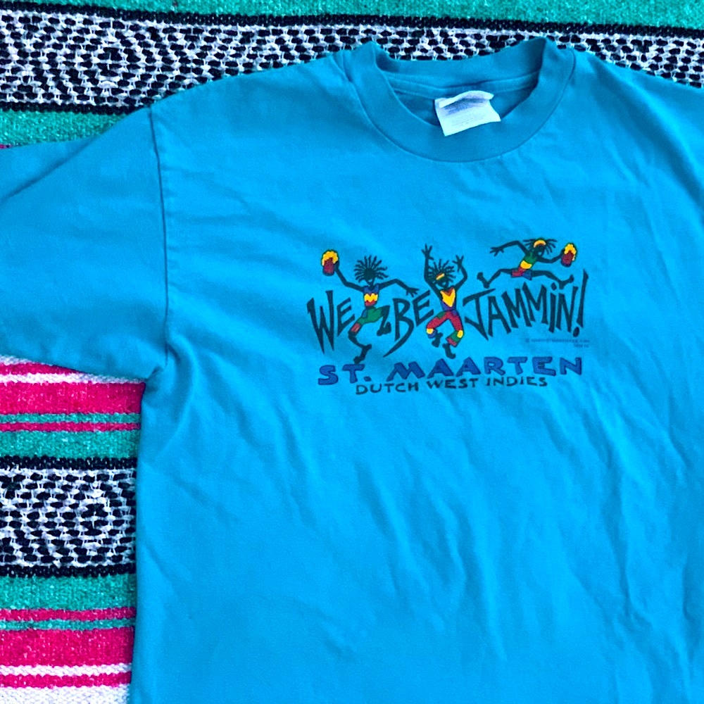 St. Maarten Dutch Wsst Indies “We Be Jammin’l” Vibtage Electric Blue Tee Size S
